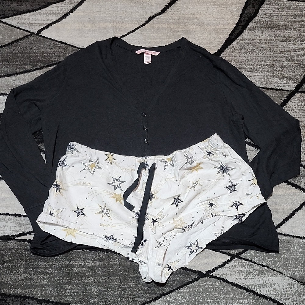 VICTORIA SECRET 2018 LONG-SLEEVE HENLEY TOP & STAR SHORTS LOUNGEWEAR SET XL